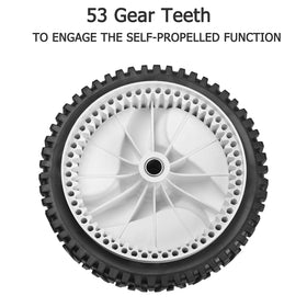 Fourtry two-pack 8-inch tall by 1-3/4-inch wide wheels for front-drive Craftsman mowers.