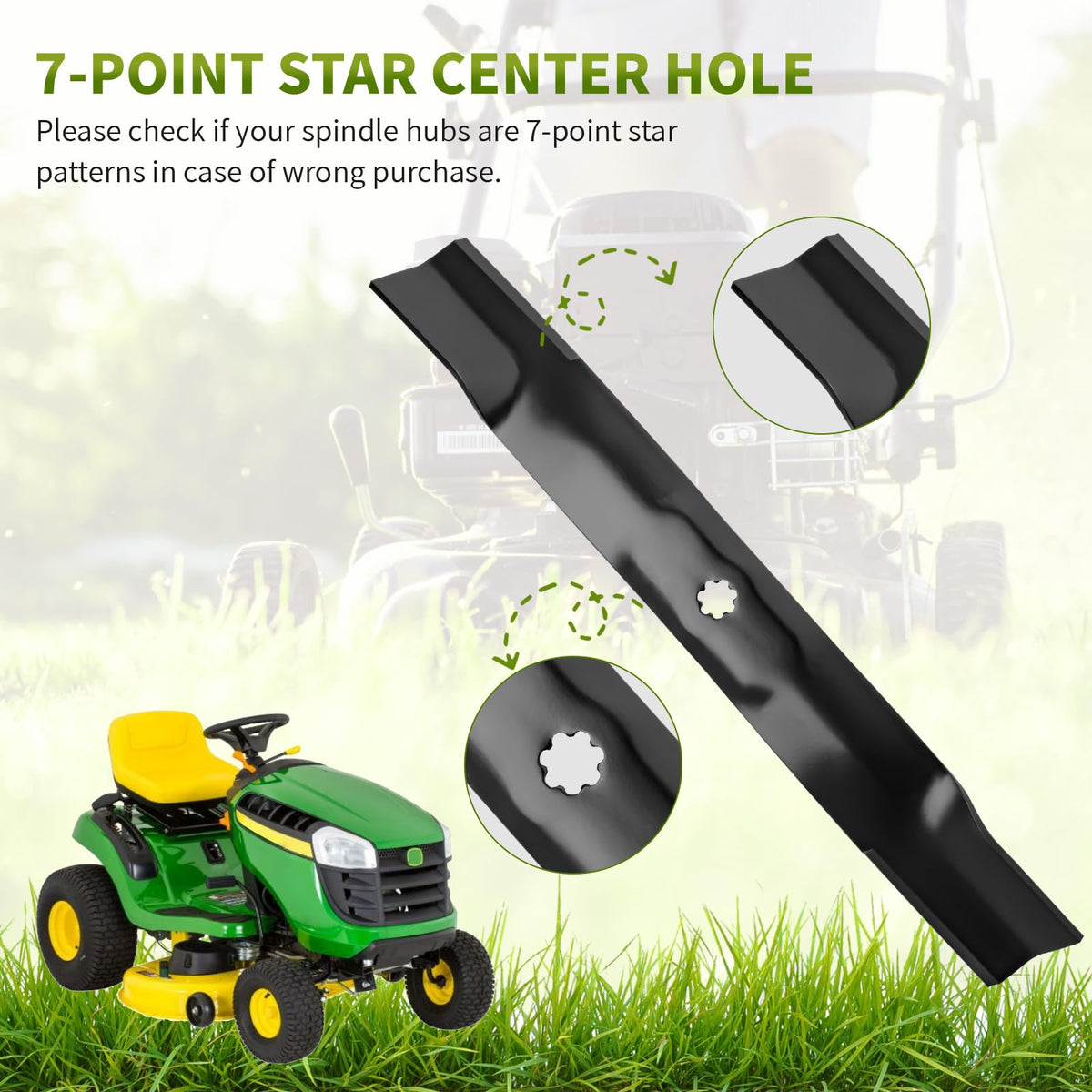 Fourtry 42-inch deck-compatible models cover select John Deere mowers for easy replacement.