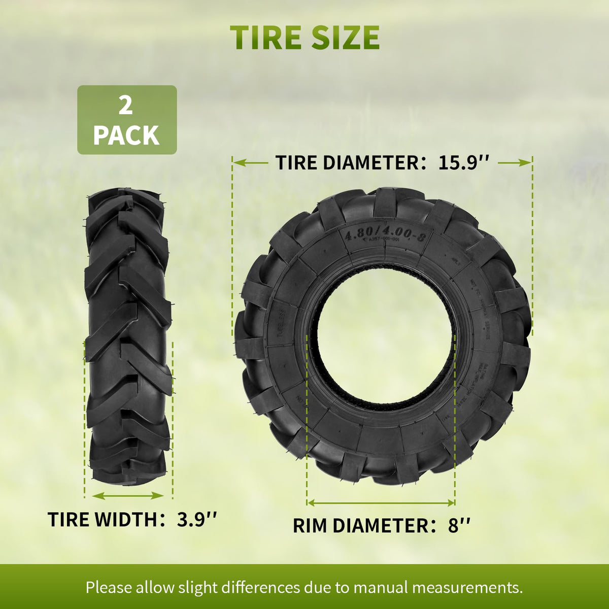 Fourtry tire sidewall and dimensions showing rugged 4-ply construction.