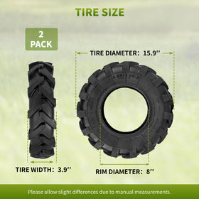 Fourtry tire sidewall and dimensions showing rugged 4-ply construction.