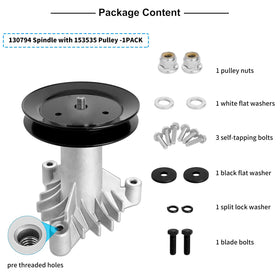 Fourtry spindle kit with bearings, blade mount, and hardware included.