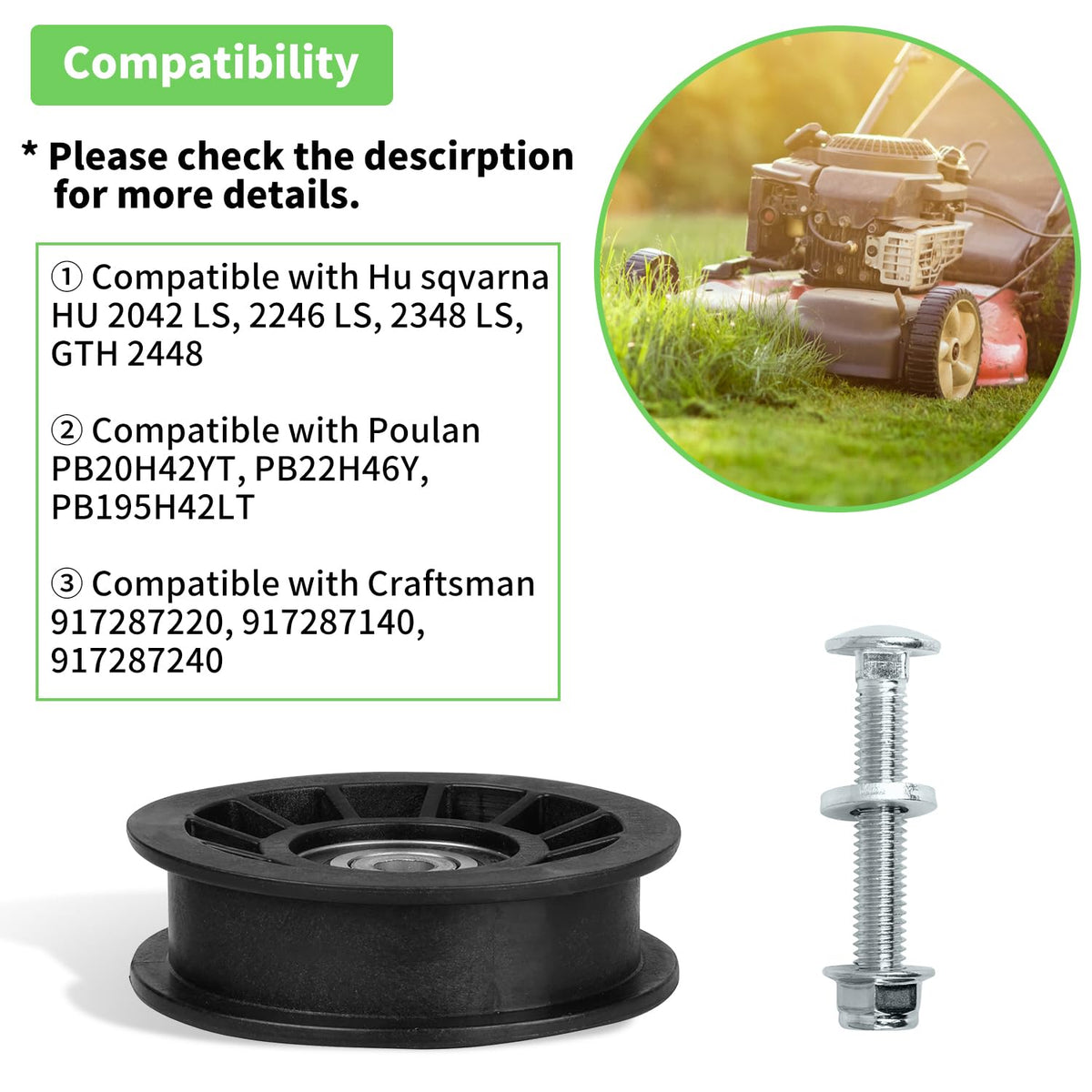 Fourtry belt tensioning pulley enables quick, easy installation.