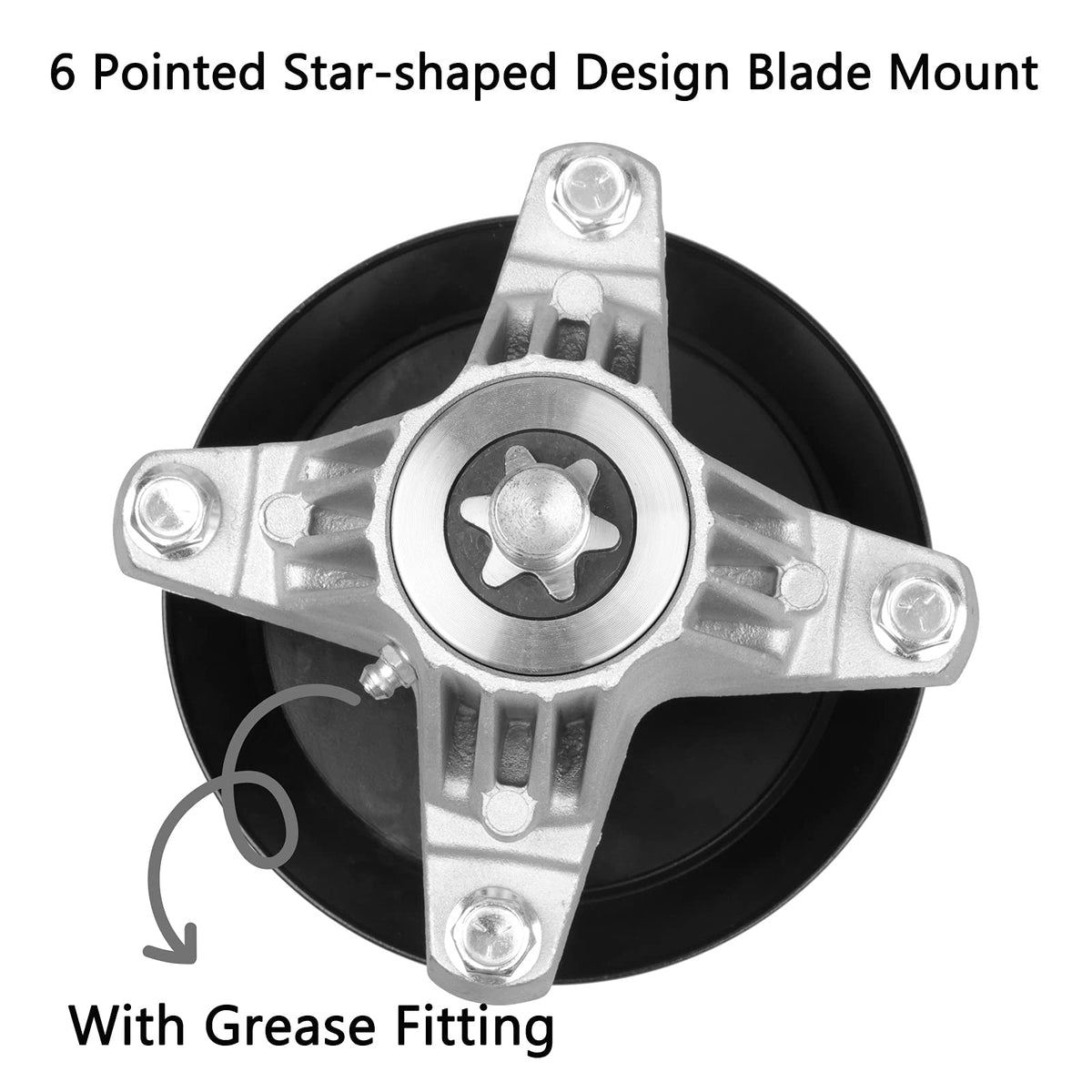 Fourtry 918-06991 greaseable spindle with grease fitting for maintenance.