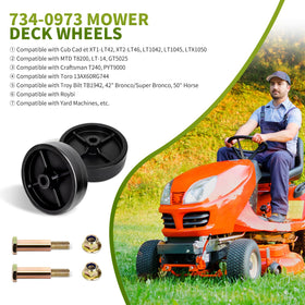Fourtry Troy-Bilt Bronco deck wheel stabilizes cuts on uneven turf