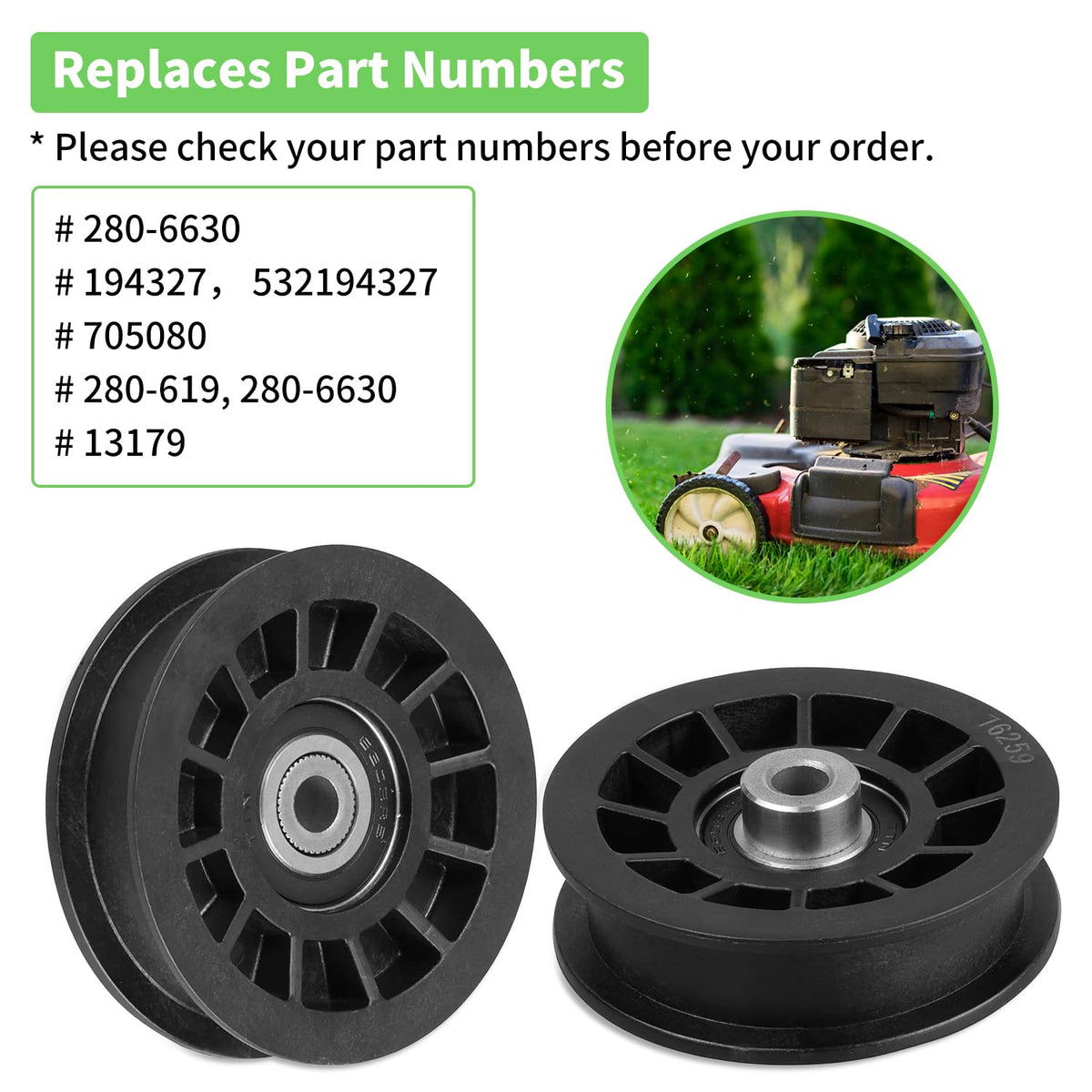 Fourtry Craftsman 42-54 deck idler maintains belt alignment during mowing.