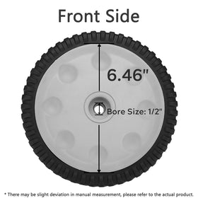 Fourtry front drive wheel shows 53-tooth tread gripping slick grass.