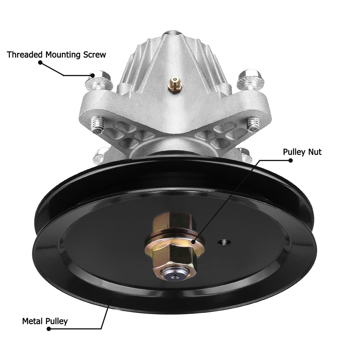 Fourtry spindle kit includes grease zerk cap and mounting screws for install.