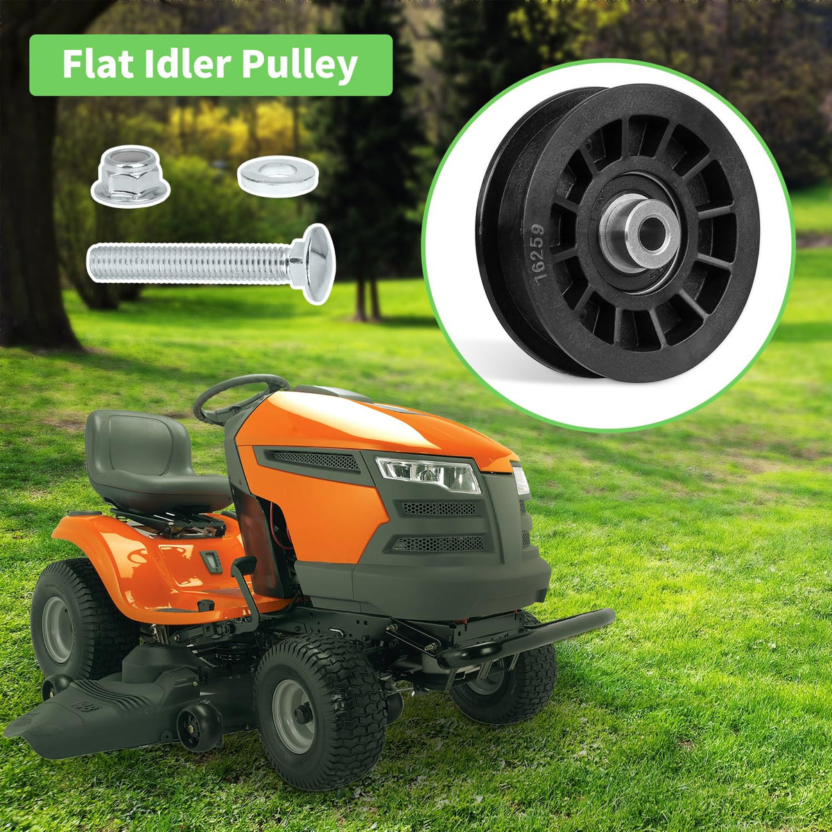 Fourtry idler improves belt tracking for smoother mowing.