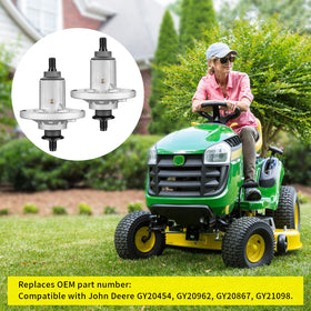 Fourtry spindle assembly for Deere L110 mower promotes steady cutting.