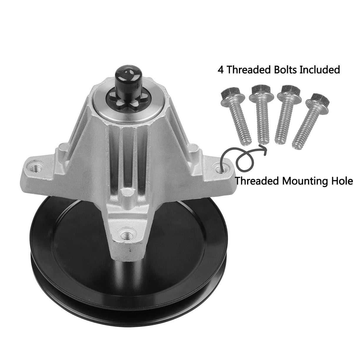 Fourtry deck spindle dimensions showing height and hole spacing.