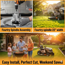 Fourtry packaging includes full spindle with hardware for quick install.