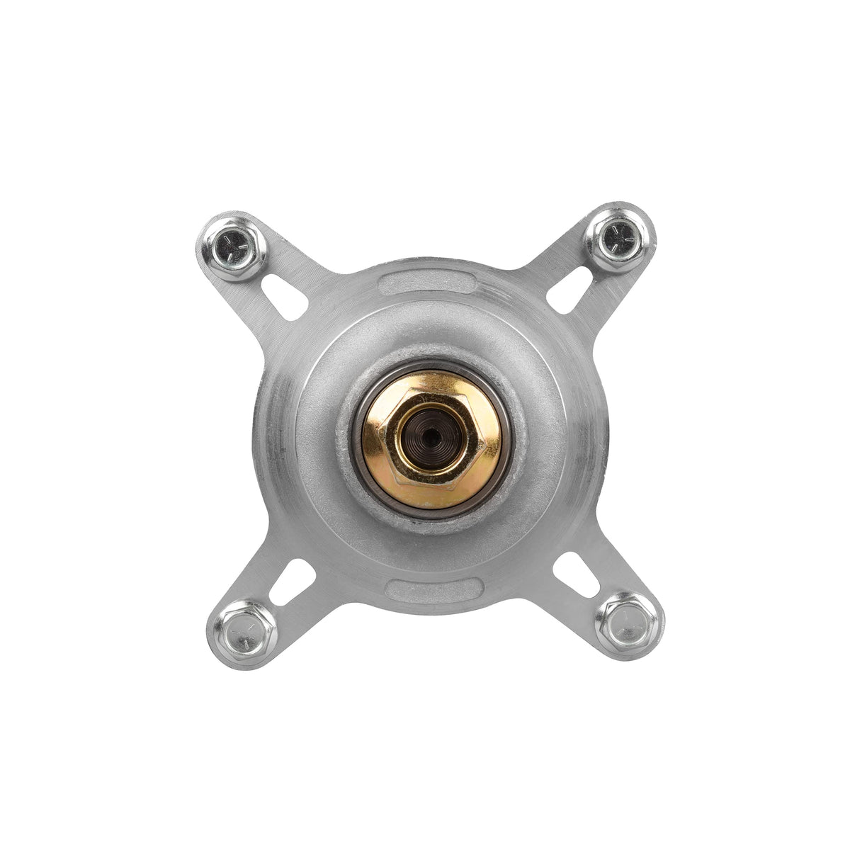 Fourtry spindle kit includes pulley lock nut and mounting bolts for installation