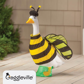 Fox Valley Traders Bumble Bee Goose Costume shows yellow-black stripes for standout outdoor whimsy