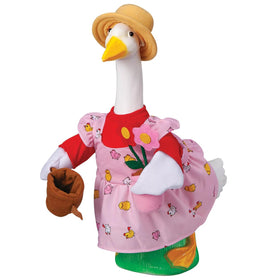 Fox Valley Traders Gaggleville Gardener Hat on baby goose statue provides sun protection.