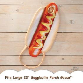 Hot dog costume detail with ketchup and mustard for vibrant yard decor