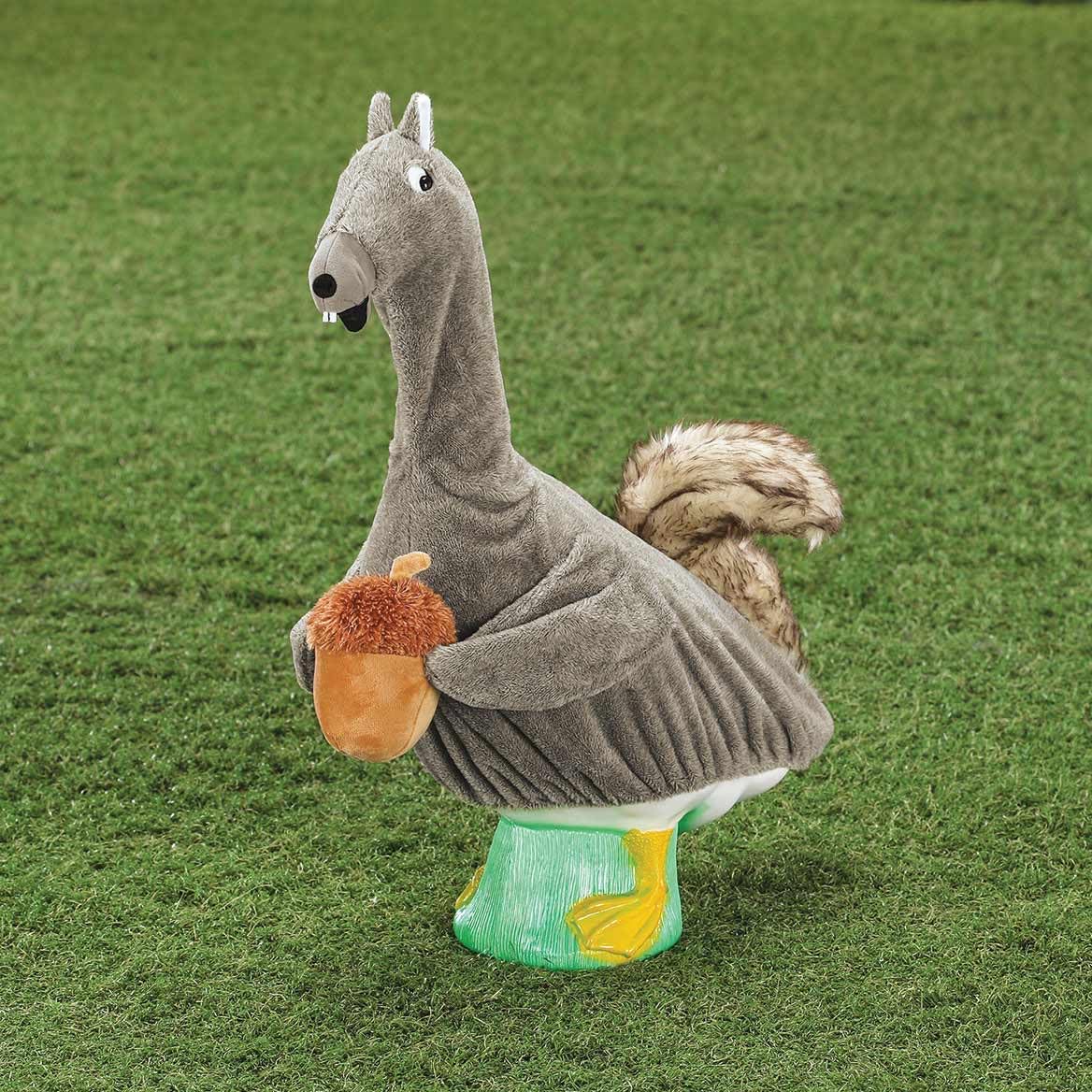 Gaggleville Squirrel Outfit in yard setting, playful curb appeal