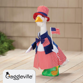 Fox Valley Traders Gaggleville Uncle Sam Goose Outfit back view for seasonal display.