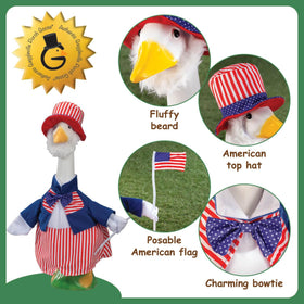 Fox Valley Traders Gaggleville Uncle Sam Goose Outfit blue jacket close-up for rich color.