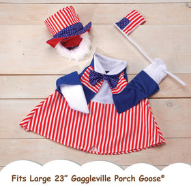 Fox Valley Traders Gaggleville Uncle Sam Goose Outfit wings and flag detail for festive flair.