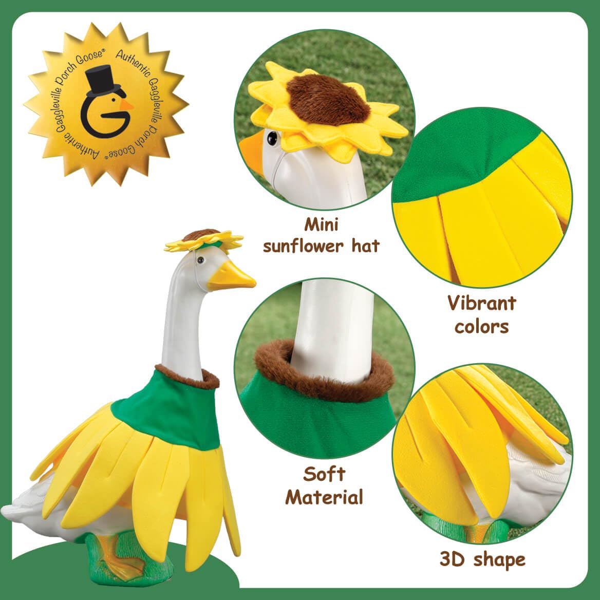 Durable polyester costume for indoor or protected outdoor use with easy spot cleaning.