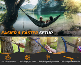 Foxelli straps feature 40 hammock loops for precise height adjustment.