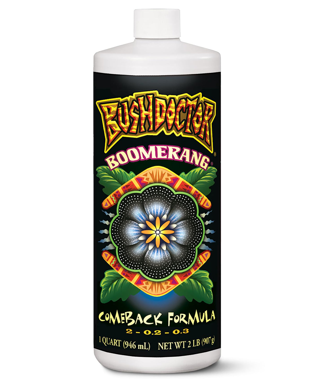 FoxFarm Boomerang bottle shown ready for root zone support and quick nutrient uptake.