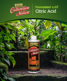 FoxFarm Cultivation Nation pH Down label close-up showing citric acid formulation.