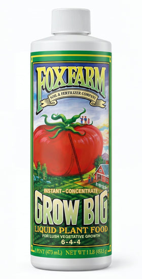 FoxFarm Grow Big bottle pour supports quick nutrient uptake and lush growth.