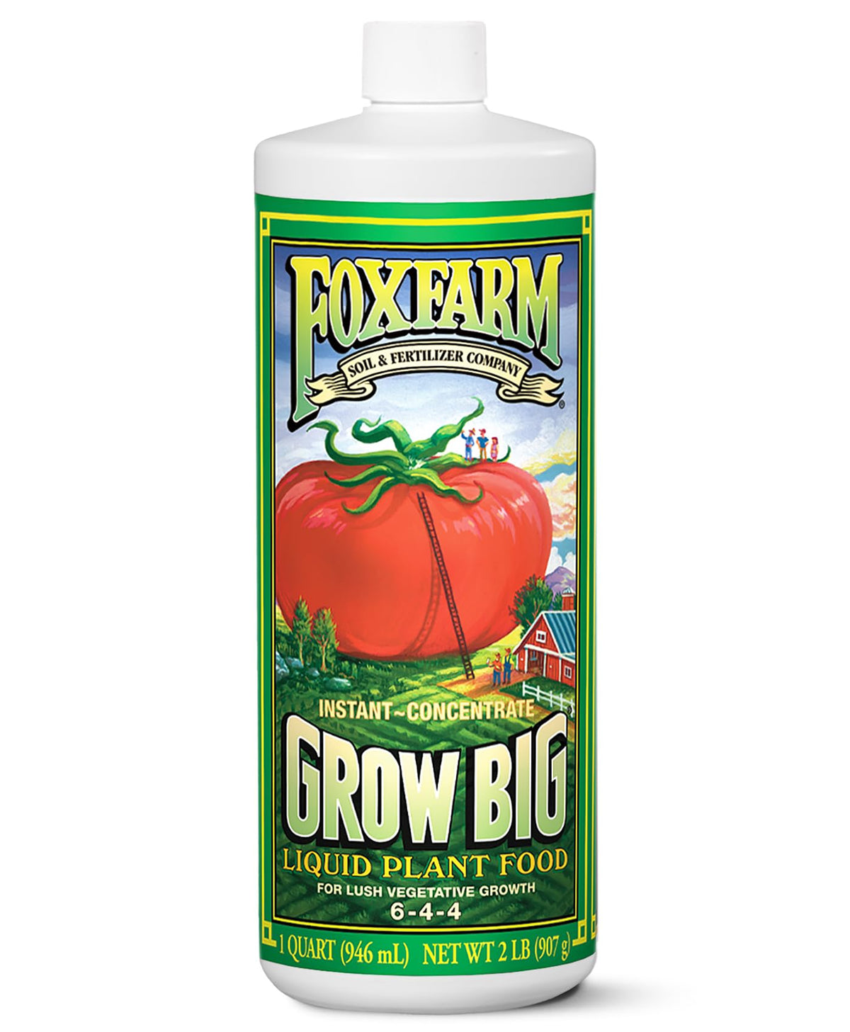 FoxFarm Grow Big bottle side view, supports lush vegetative growth for roses and veggies.