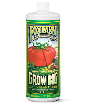 FoxFarm Grow Big bottle side view, supports lush vegetative growth for roses and veggies.