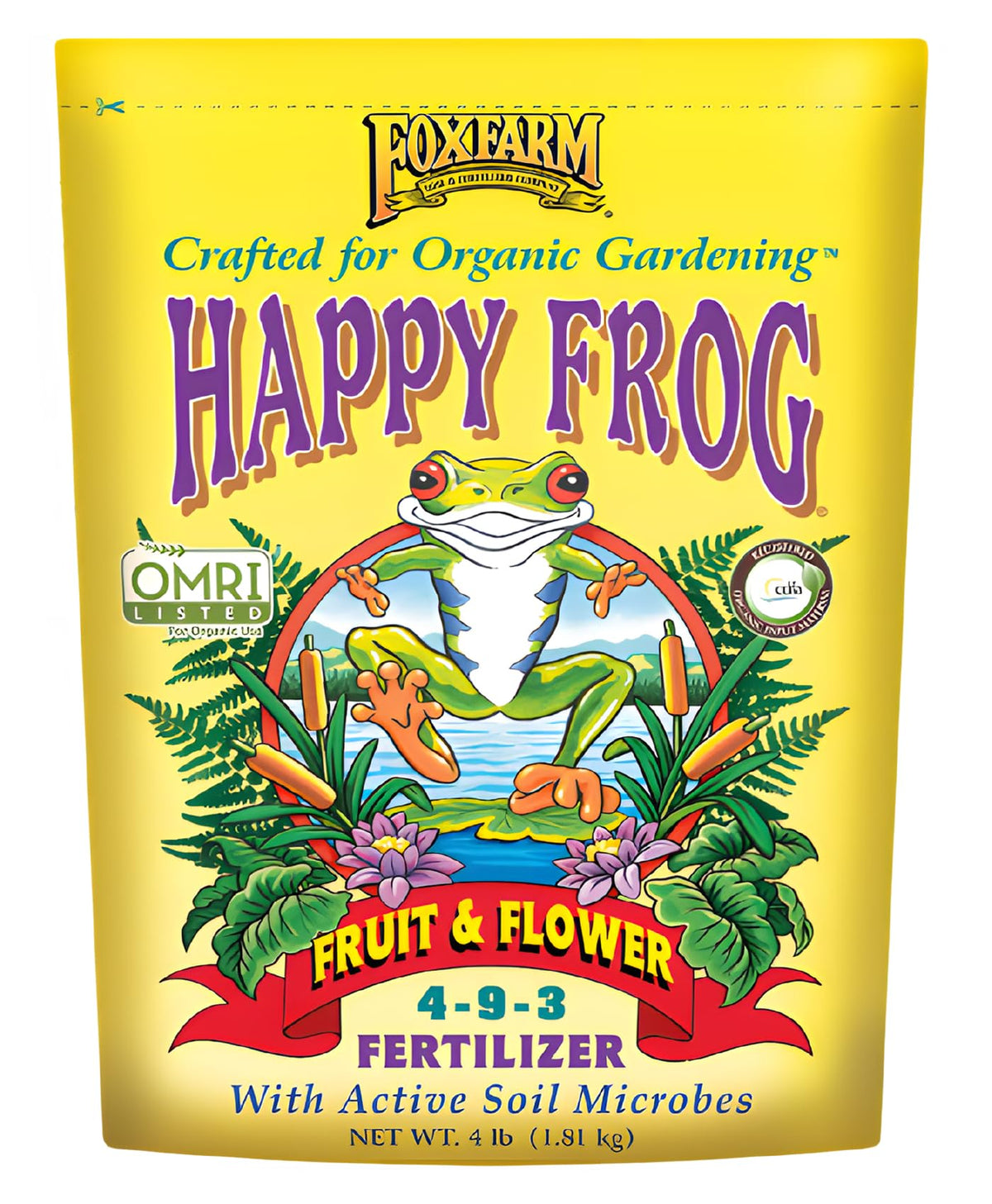 FoxFarm Happy Frog bag showing balanced formula for abundant blooms.