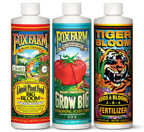 FoxFarm Hydro Liquid Trio Big Bloom bottle pour supports bloom development in plants