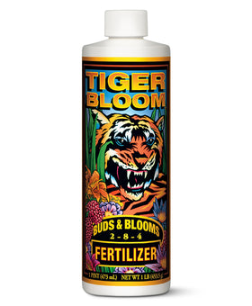 FoxFarm Tiger Bloom liquid plant food bottle ready for easy mixing and feeding