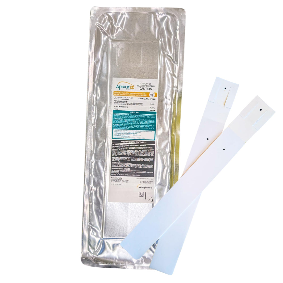 Foxhound Bee Company Apivar 2.0 strip placed in Langstroth hive for effective mite contact