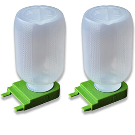 Foxhound Bee Co half-gallon jar on entrance feeder for easy syrup monitoring