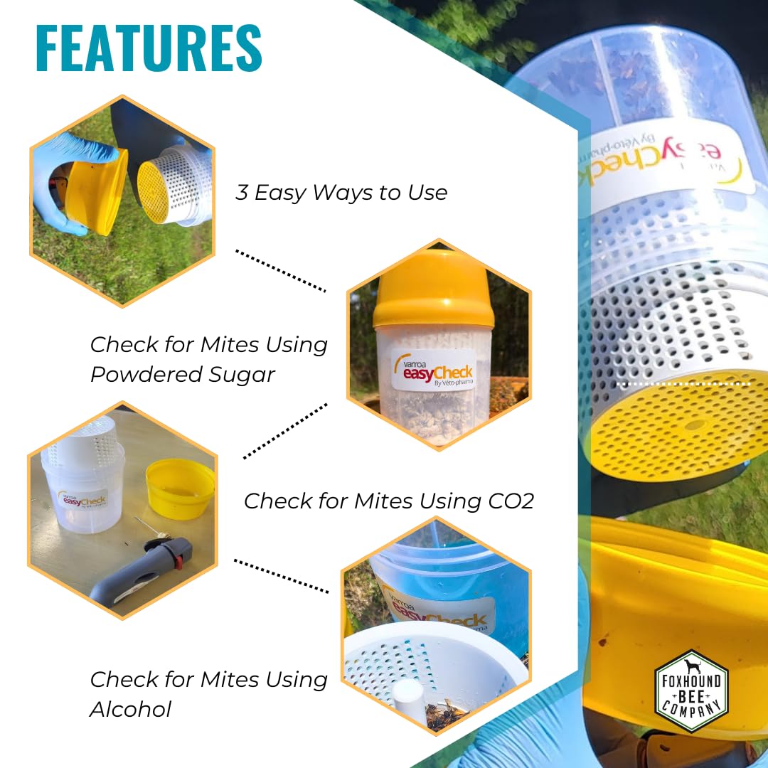 Foxhound Bee Varroa Easy Check mites falling-through action illustrates simple counting method.