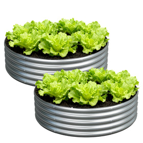 Foxlang 4x4x1ft round raised garden bed front view showing sturdy galvanized steel