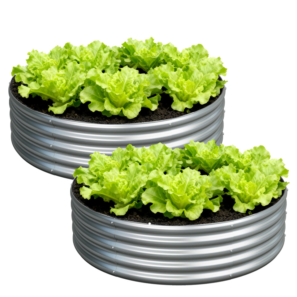 Foxlang 4x4x1ft round raised garden bed front view showing sturdy galvanized steel