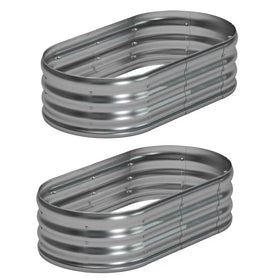 Foxlang oval raised bed assembled exterior view, durable galvanized steel for long-lasting gardens.
