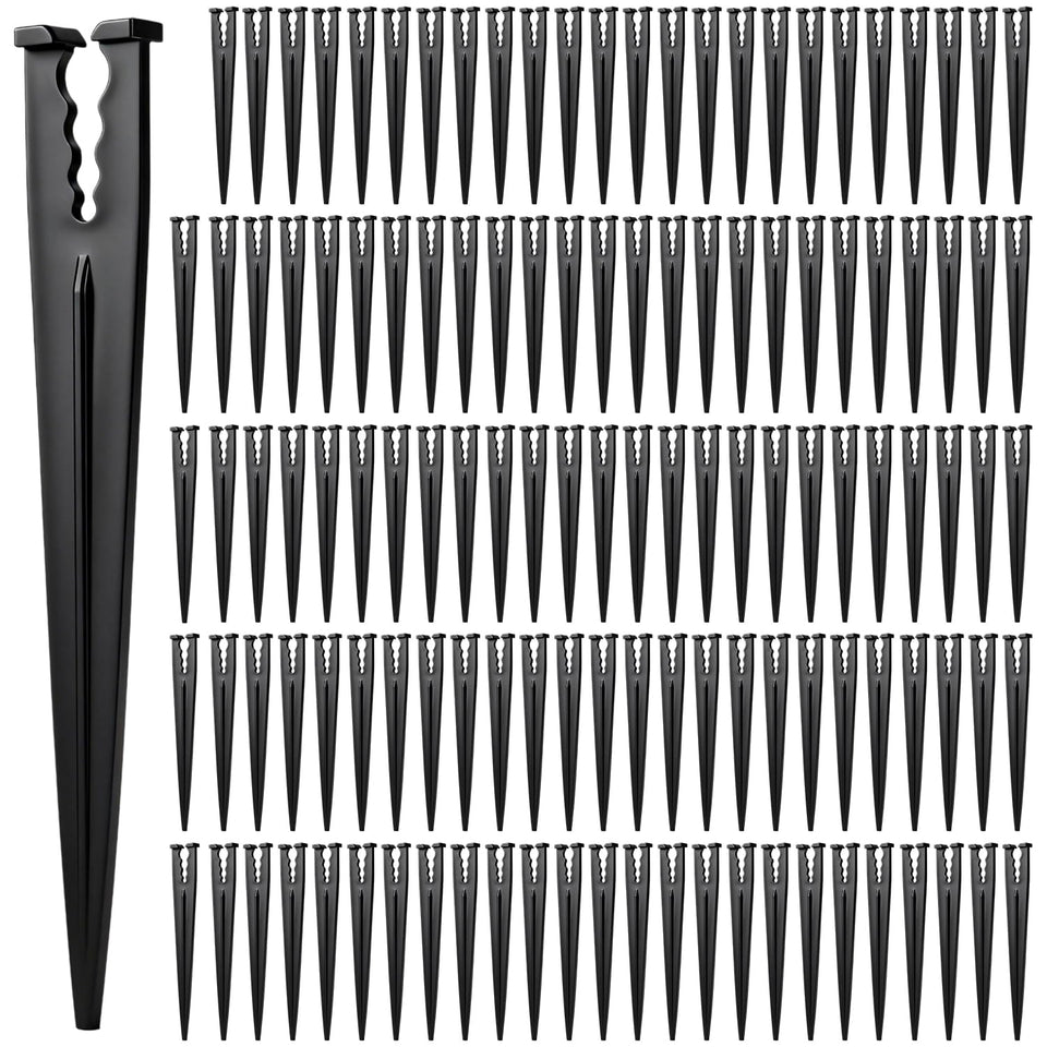 FoxRose 110-pack drip stakes bulk keeps tubing secure near plant roots.
