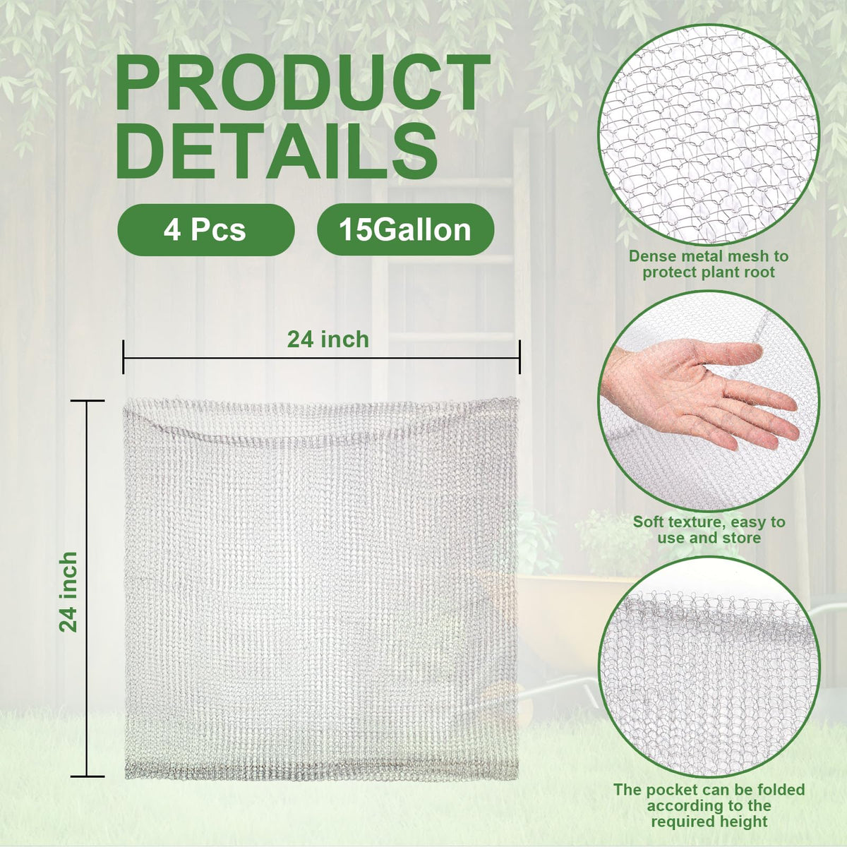 Foyego stainless steel mesh cage closeup showing durable root protection