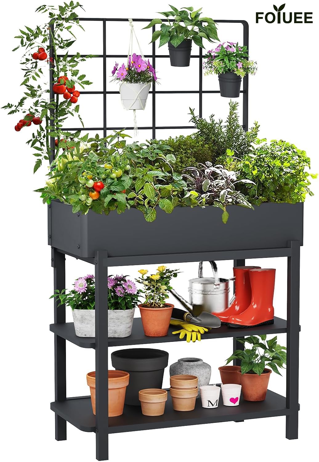 FOYUEE elevated planter height reduces bending during tasks.