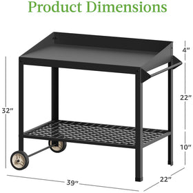 FOYUEE potting bench work surface area ideal for soil bags and tools.
