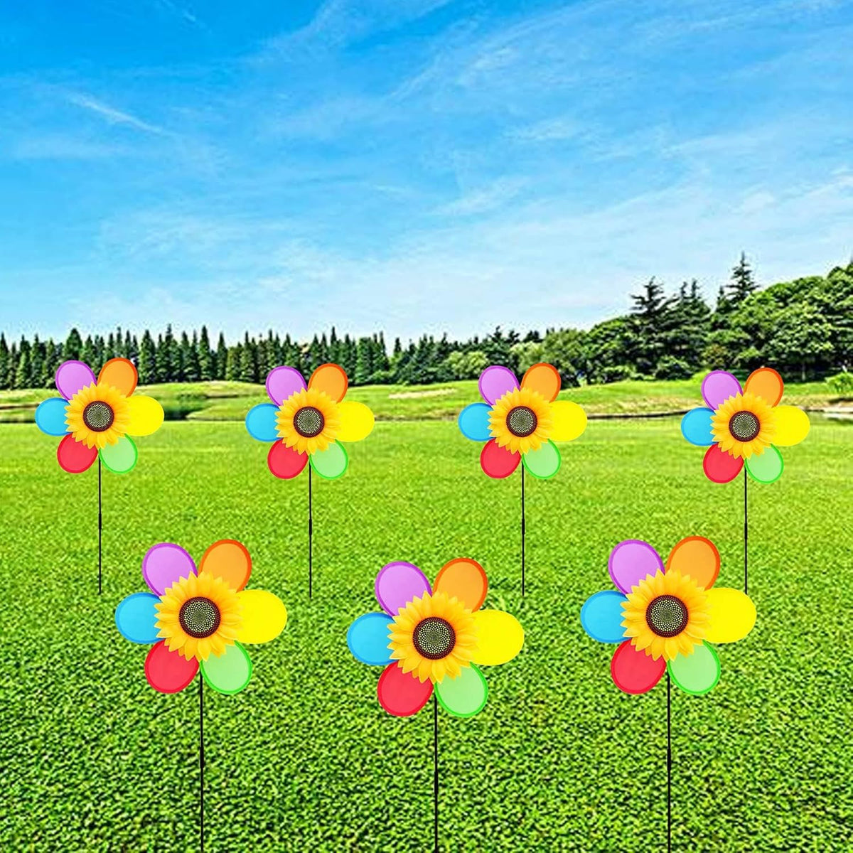 Frantlna Sunflower Pinwheels colorful windmill array for yard parties and curb appeal