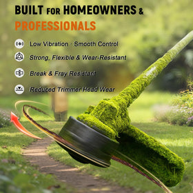 Frausonne universal-fit string that installs quickly on most gas and electric trimmers.
