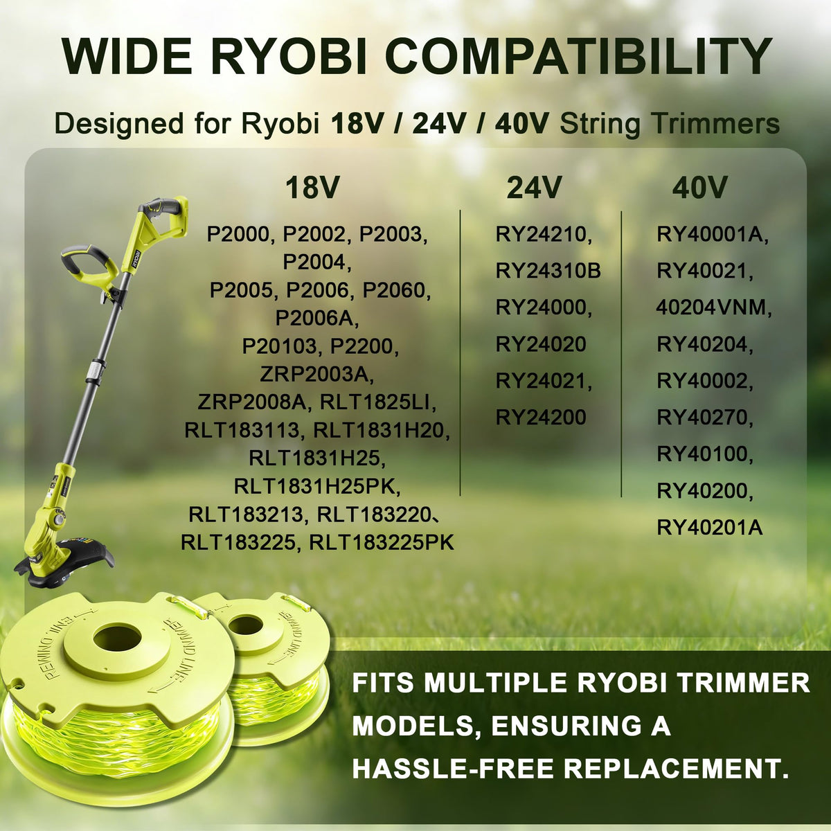 FrauSonne wide compatibility with Ryobi trimmers supports versatile lawn care.