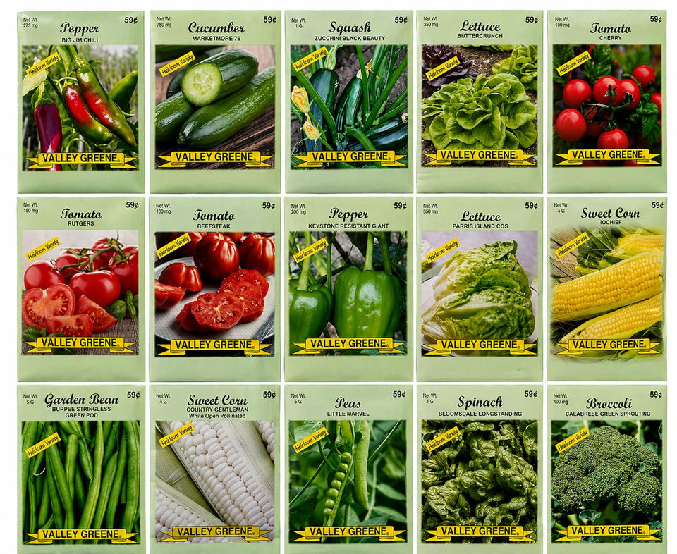 Freedom Farms deluxe heirloom 15-pack seeds ready for home gardening.
