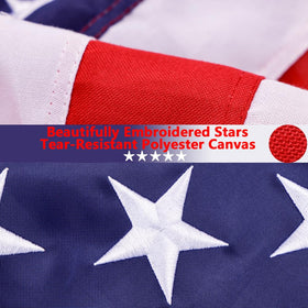 Freefy 220 GSM spun polyester flag resists fading in sun.