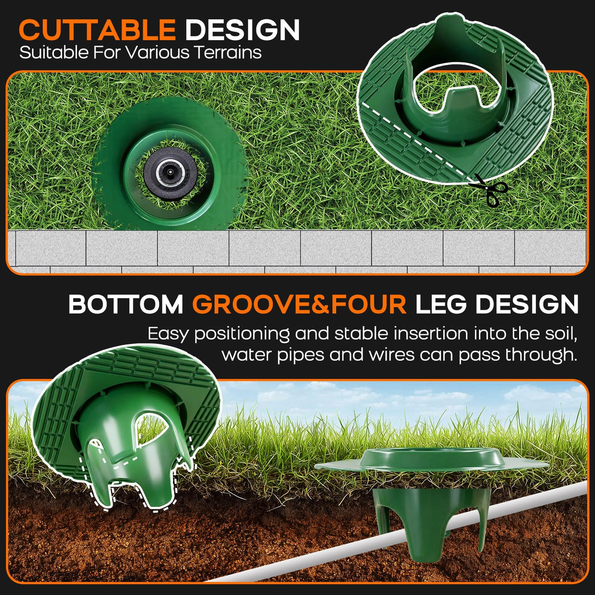 FreeKIT cuttable sprinkler guard fits around the head with versatile terrain adaptation.