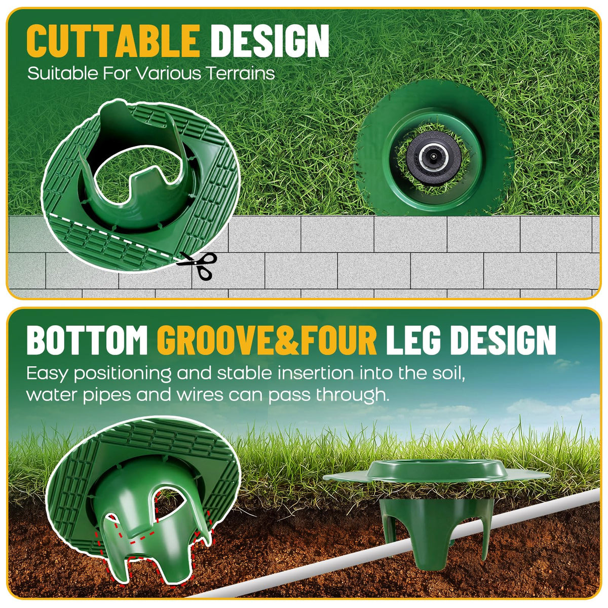 FREEKIT sprinkler head protector with four conical legs offers stable soil insertion